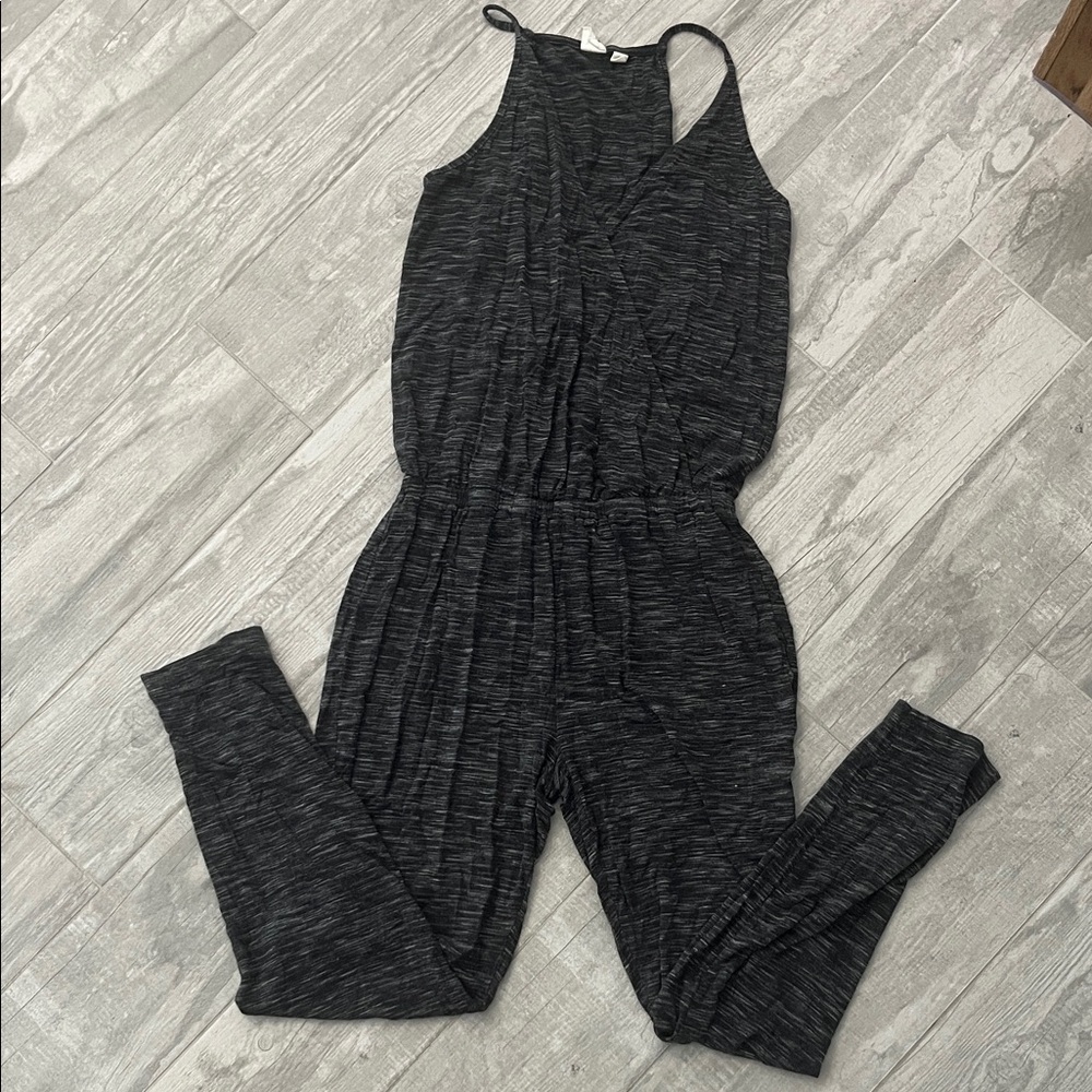 GAP Sleeveless Black Heathered Jumpsuit with Elastic Waist